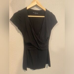 Black nursing top with low wrap v-neckline